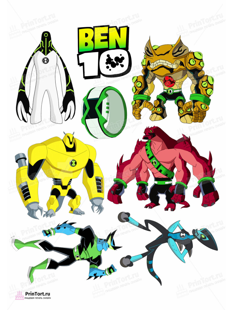 Сахарная и вафельная Картинка для торта  «Бен Тен (Ben 10)» — PT102349 | Пищевая печать на торте, сахарной, вафельной бумаге -> PrinTort.ru