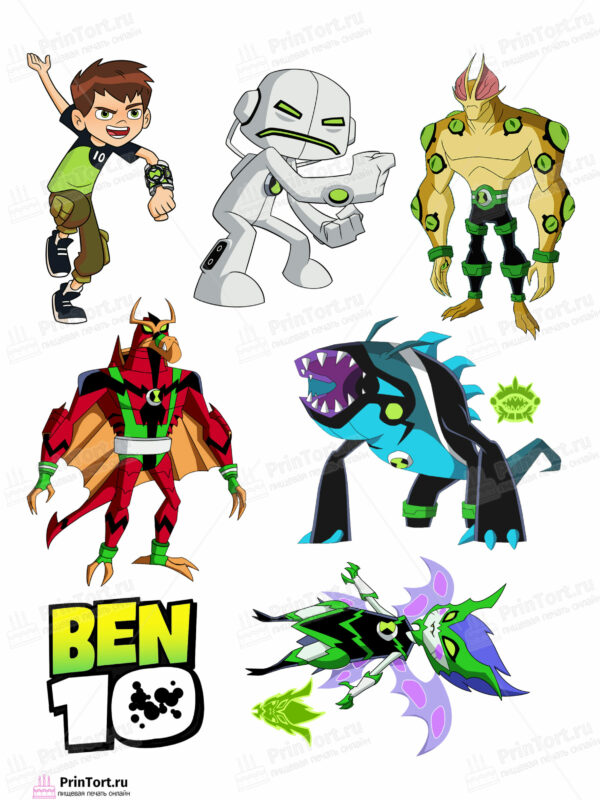 Сахарная и вафельная Картинка для торта  «Бен Тен (Ben 10)» — PT102350 | Пищевая печать на торте, сахарной, вафельной бумаге -> PrinTort.ru
