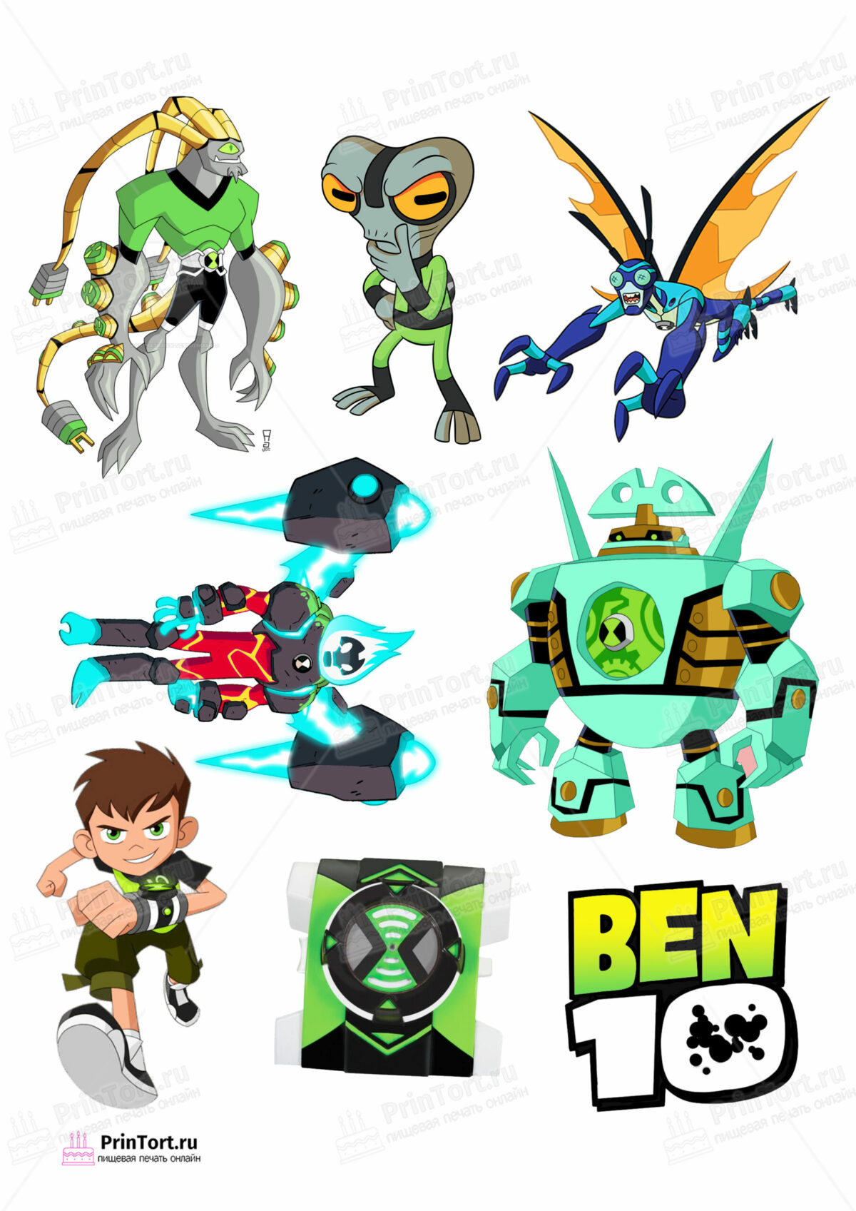 Сахарная и вафельная Картинка для торта  «Бен Тен (Ben 10)» — PT102351 | Пищевая печать на торте, сахарной, вафельной бумаге -> PrinTort.ru