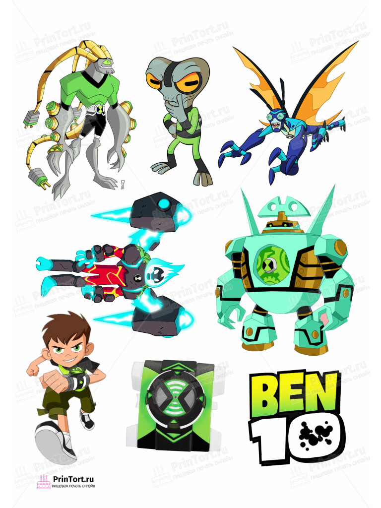 Сахарная и вафельная Картинка для торта  «Бен Тен (Ben 10)» — PT102351 | Пищевая печать на торте, сахарной, вафельной бумаге -> PrinTort.ru