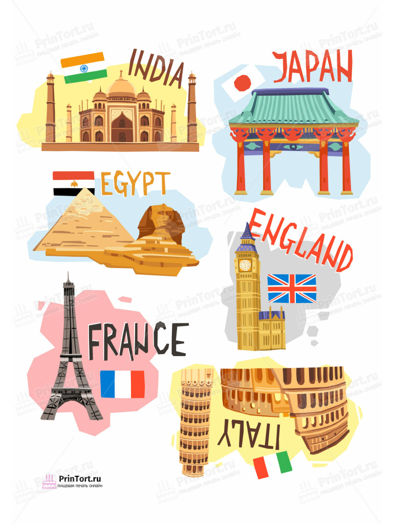 Сахарная и вафельная Картинка для торта «Путешествия» — PT102367 | Пищевая печать на торте, сахарной, вафельной бумаге -> PrinTort.ru