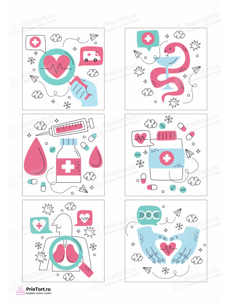 Сахарная и вафельная Картинка для торта «С Днём медика» — PT102376 | Пищевая печать на торте, сахарной, вафельной бумаге -> PrinTort.ru