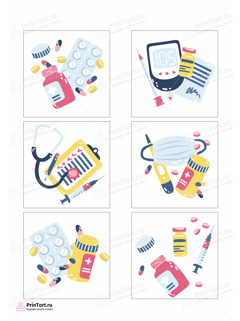Сахарная и вафельная Картинка для торта «С Днём медика» — PT102377 | Пищевая печать на торте, сахарной, вафельной бумаге -> PrinTort.ru