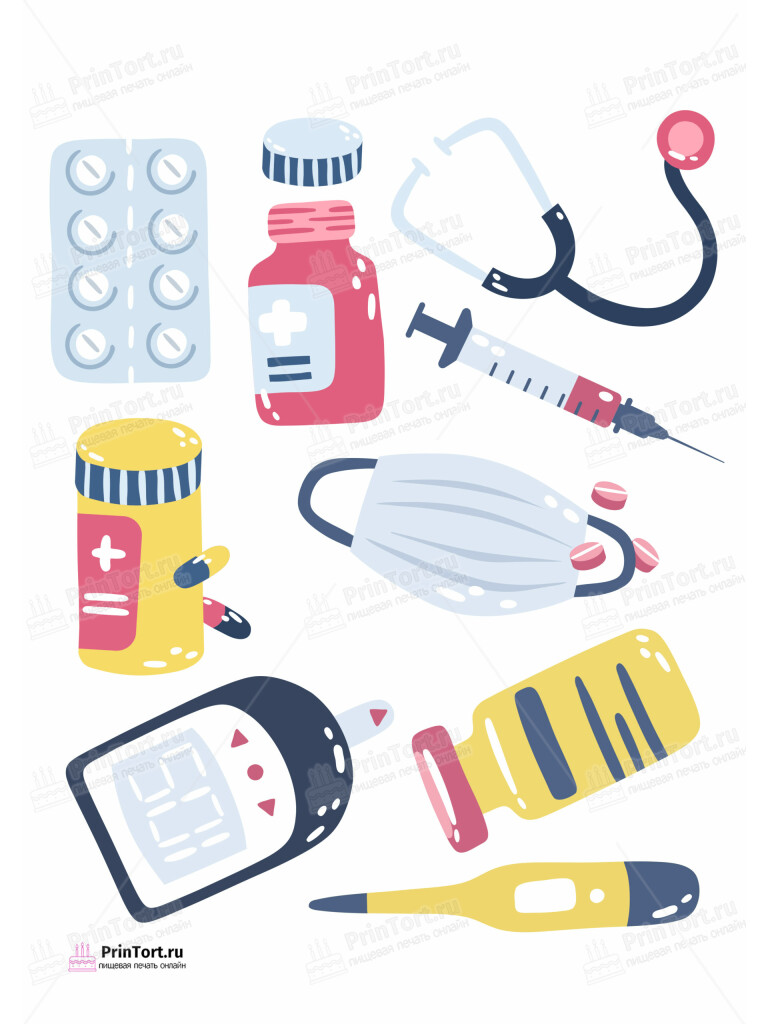 Сахарная и вафельная Картинка для торта «С Днём медика» — PT102385 | Пищевая печать на торте, сахарной, вафельной бумаге -> PrinTort.ru