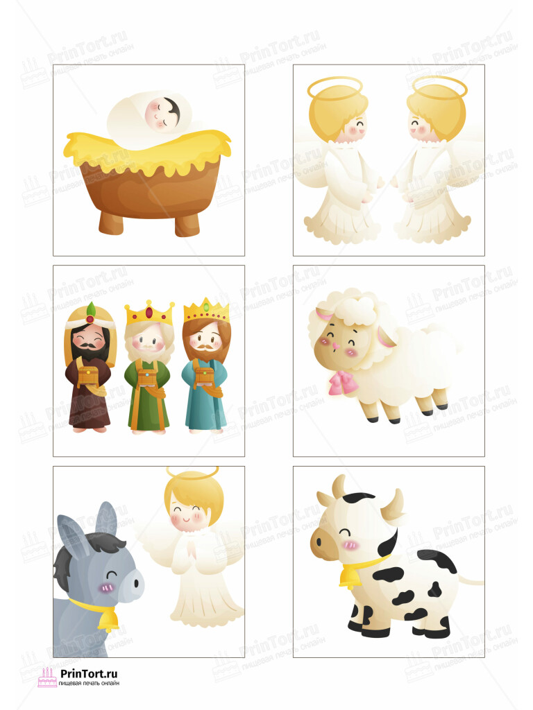 Сахарная и вафельная Картинка для торта «Рождество Христово» — PT102401 | Пищевая печать на торте, сахарной, вафельной бумаге -> PrinTort.ru