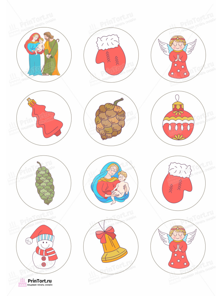 Сахарная и вафельная Картинка для капкейков «Рождество Христово» — PT102403 | Пищевая печать на торте, сахарной, вафельной бумаге -> PrinTort.ru