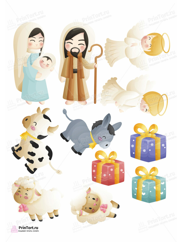 Сахарная и вафельная Картинка для торта  «Рождество Христово» — PT102406 | Пищевая печать на торте, сахарной, вафельной бумаге -> PrinTort.ru