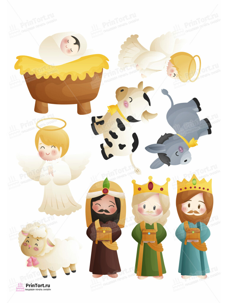 Сахарная и вафельная Картинка для торта  «Рождество Христово» — PT102407 | Пищевая печать на торте, сахарной, вафельной бумаге -> PrinTort.ru