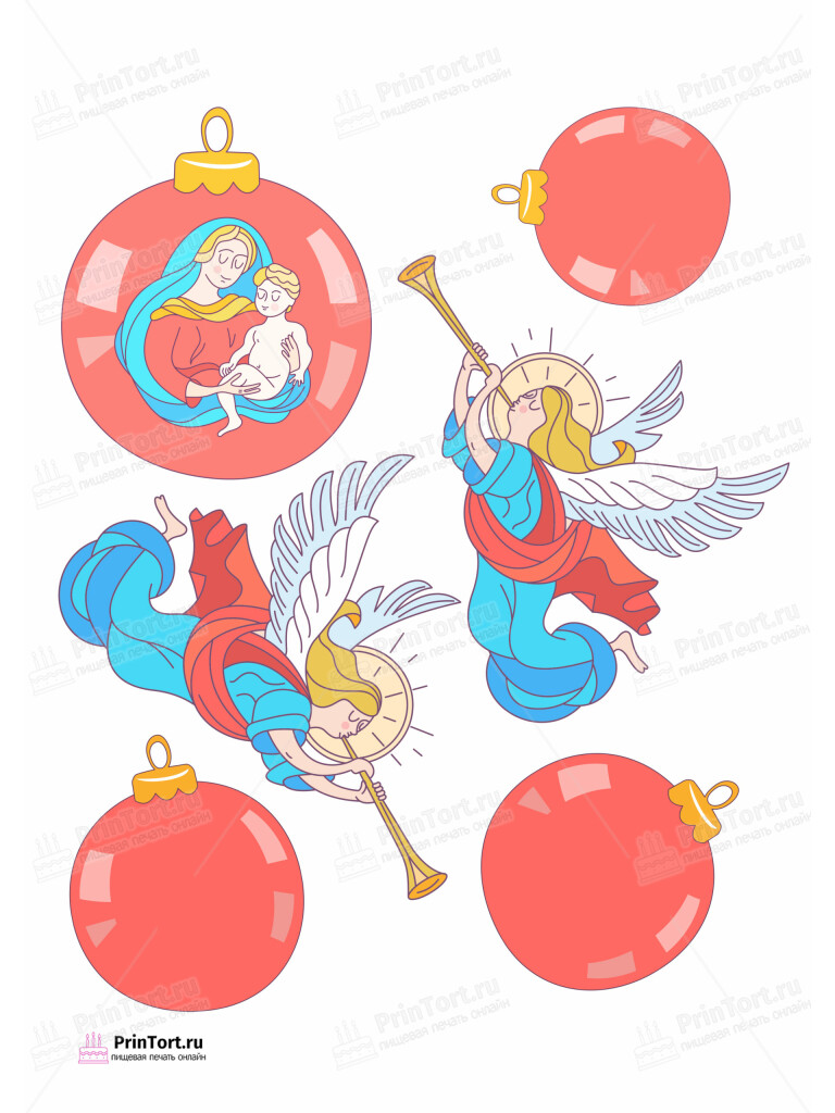 Сахарная и вафельная Картинка для торта  «Рождество Христово» — PT102409 | Пищевая печать на торте, сахарной, вафельной бумаге -> PrinTort.ru