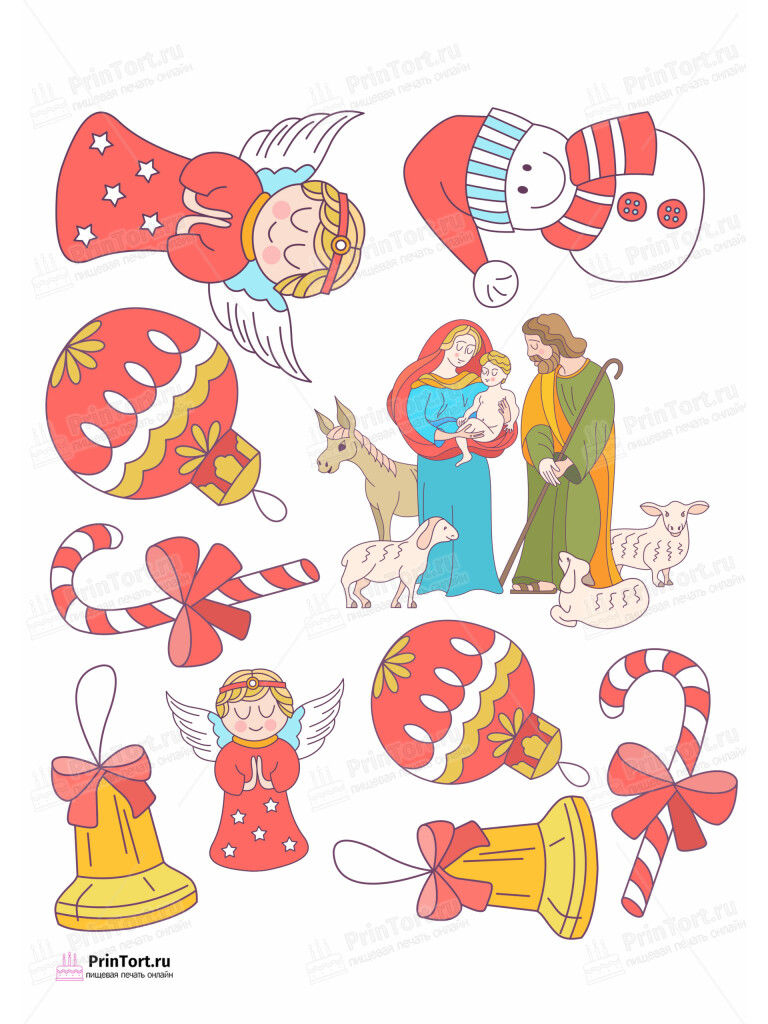Сахарная и вафельная Картинка для торта  «Рождество Христово» — PT102410 | Пищевая печать на торте, сахарной, вафельной бумаге -> PrinTort.ru