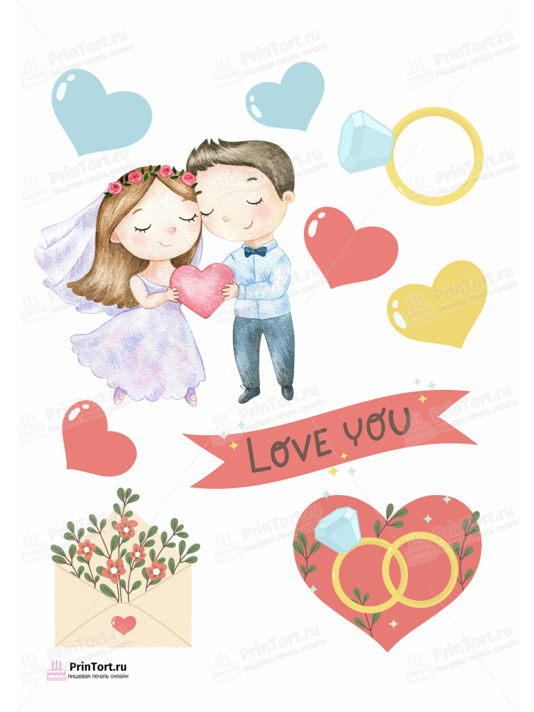 Сахарная и вафельная Картинка для торта «Свадьба» — PT102428 | Пищевая печать на торте, сахарной, вафельной бумаге -> PrinTort.ru