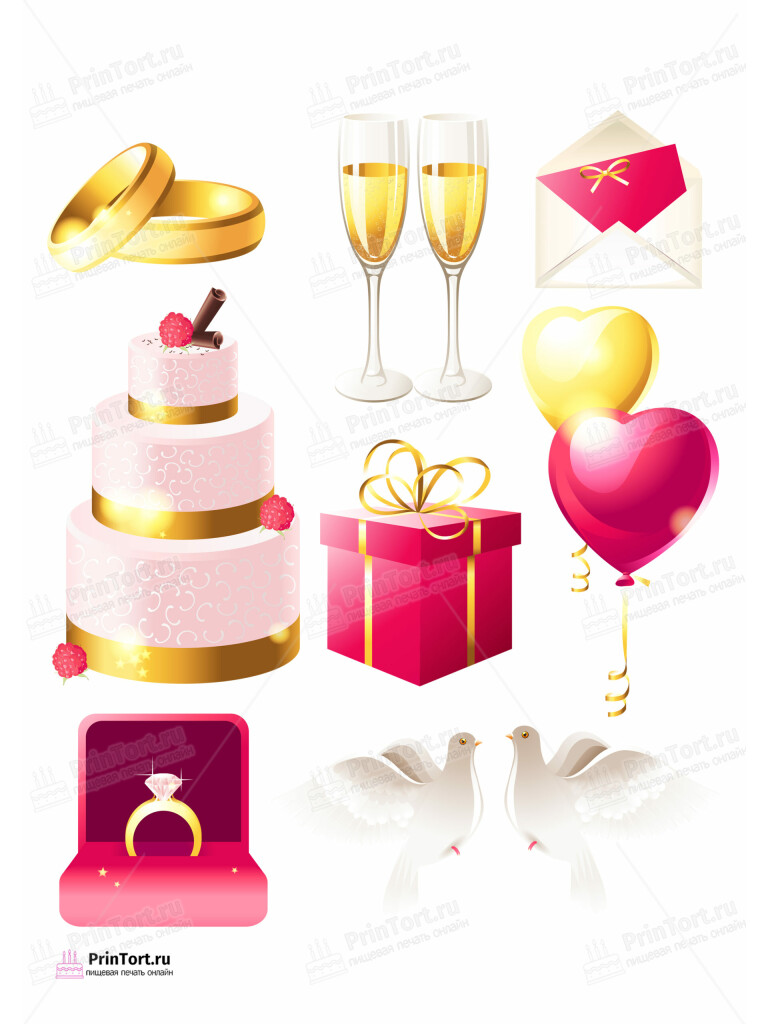 Сахарная и вафельная Картинка для торта «Свадьба» — PT102441 | Пищевая печать на торте, сахарной, вафельной бумаге -> PrinTort.ru