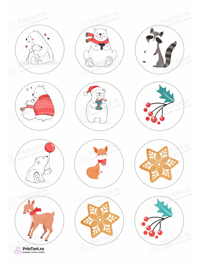 Сахарная и вафельная Картинка для капкейков «Рождество Христово» — PT102462 | Пищевая печать на торте, сахарной, вафельной бумаге -> PrinTort.ru
