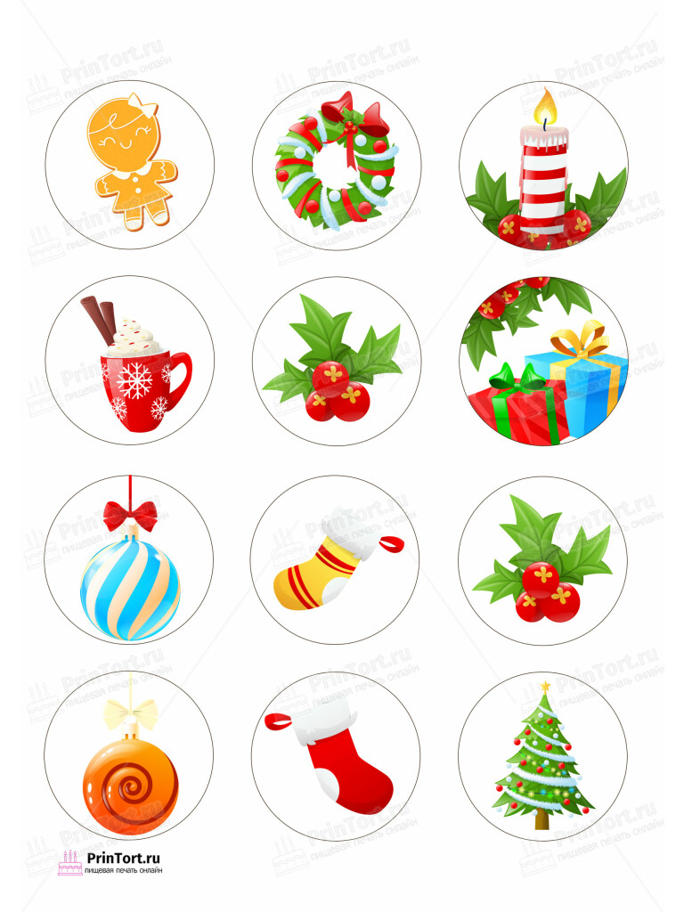 Сахарная и вафельная Картинка для капкейков «Рождество Христово» — PT102463 | Пищевая печать на торте, сахарной, вафельной бумаге -> PrinTort.ru