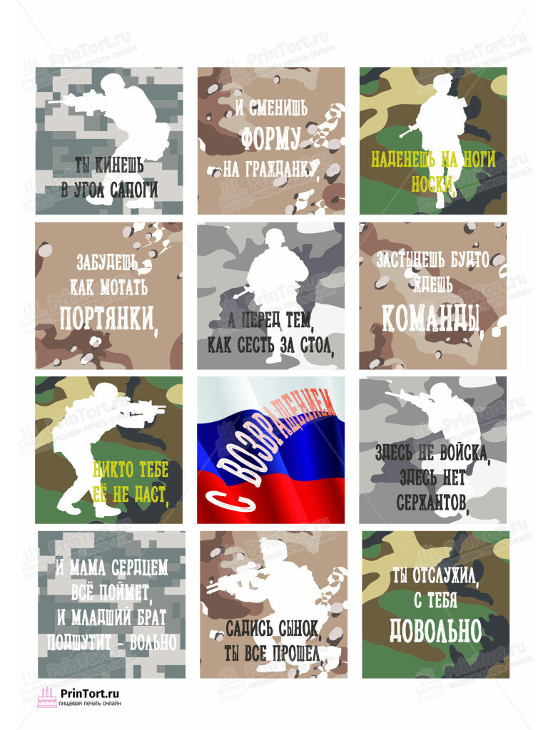 Сахарная и вафельная Картинка для торта «Дембель» — PT102472 | Пищевая печать на торте, сахарной, вафельной бумаге -> PrinTort.ru