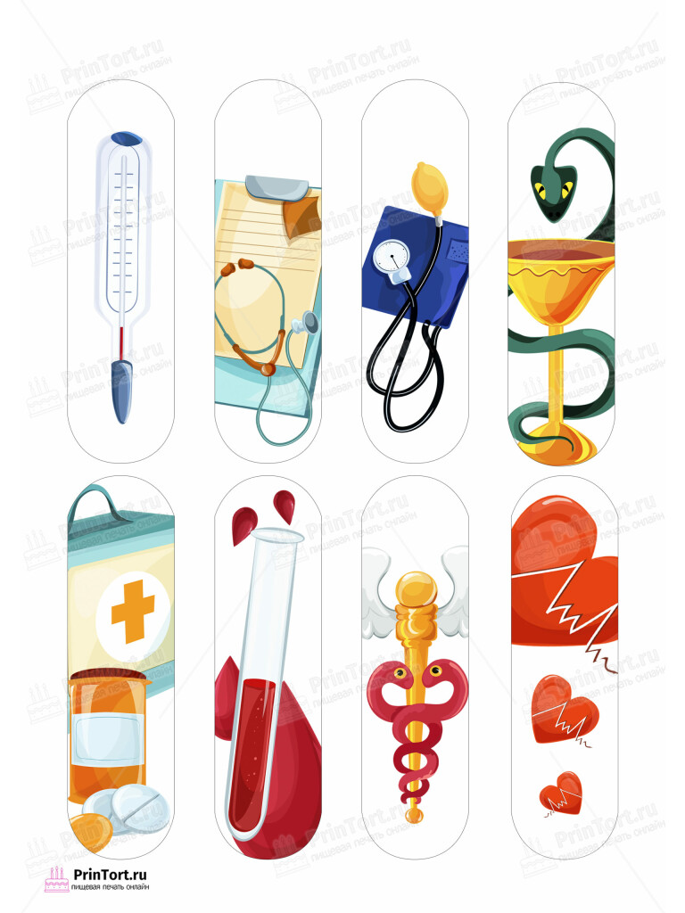 Сахарная и вафельная Картинка для эклеров «С Днём медика» — PT102531 | Пищевая печать на торте, сахарной, вафельной бумаге -> PrinTort.ru