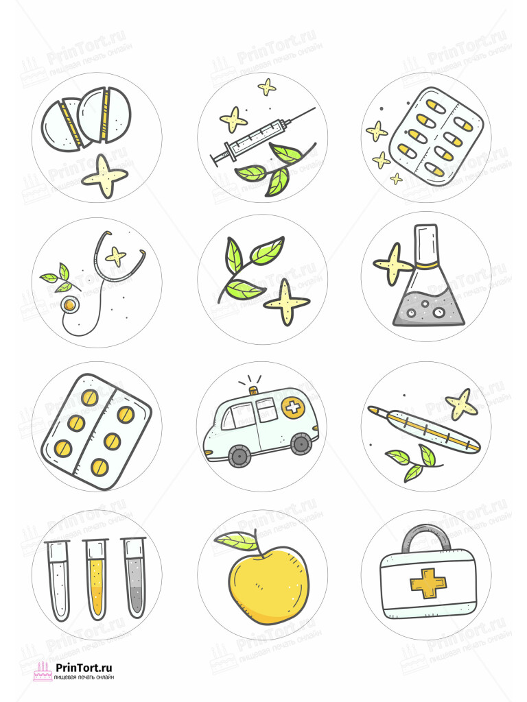 Сахарная и вафельная Картинка для капкейков «С Днём медика» — PT102540 | Пищевая печать на торте, сахарной, вафельной бумаге -> PrinTort.ru