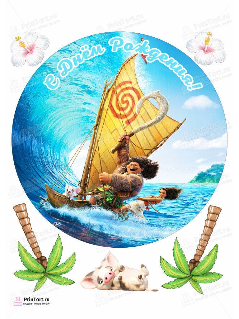 Сахарная и вафельная Картинка для торта Моана «Moana» — PT102548 | Пищевая печать на торте, сахарной, вафельной бумаге -> PrinTort.ru