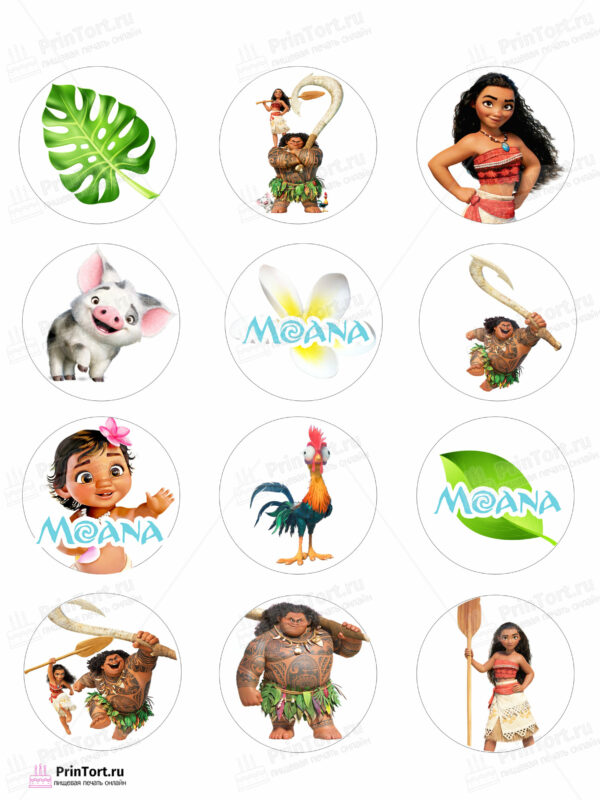 Сахарная и вафельная Картинка для капкейков Моана «Moana» — PT102550 | Пищевая печать на торте, сахарной, вафельной бумаге -> PrinTort.ru
