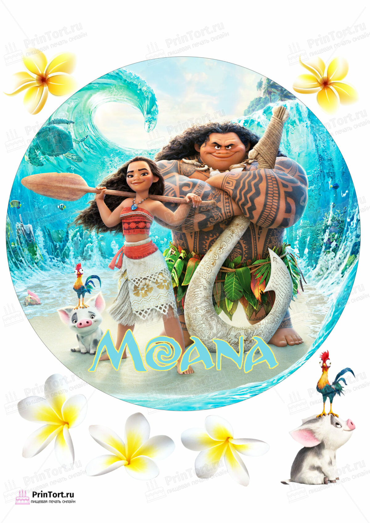 Сахарная и вафельная Картинка для торта Моана «Moana» — PT102558 | Пищевая печать на торте, сахарной, вафельной бумаге -> PrinTort.ru