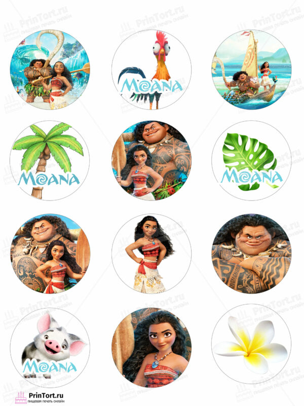Сахарная и вафельная Картинка для капкейков  Моана «Moana» — PT102559 | Пищевая печать на торте, сахарной, вафельной бумаге -> PrinTort.ru