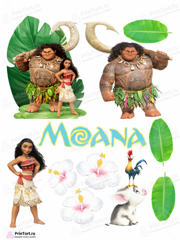 Сахарная и вафельная Картинка для торта  Моана «Moana» — PT102560 | Пищевая печать на торте, сахарной, вафельной бумаге -> PrinTort.ru