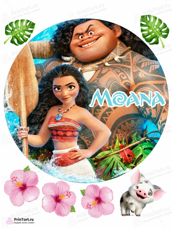 Сахарная и вафельная Картинка для торта  Моана «Moana» — PT102563 | Пищевая печать на торте, сахарной, вафельной бумаге -> PrinTort.ru