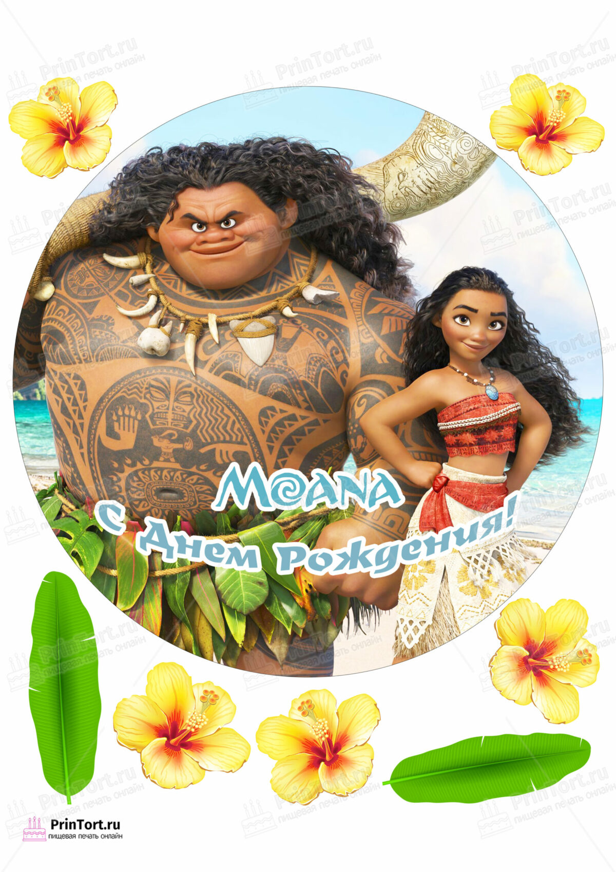 Сахарная и вафельная Картинка для торта  Моана «Moana» — PT102564 | Пищевая печать на торте, сахарной, вафельной бумаге -> PrinTort.ru