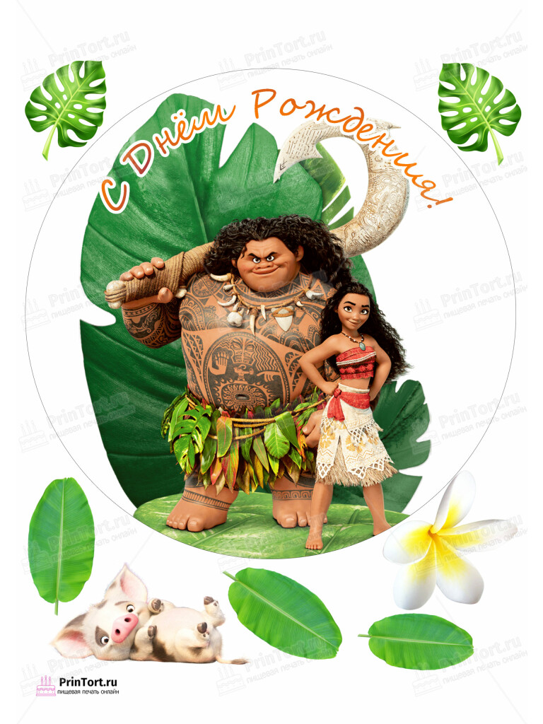 Сахарная и вафельная Картинка для торта  Моана «Moana» — PT102565 | Пищевая печать на торте, сахарной, вафельной бумаге -> PrinTort.ru