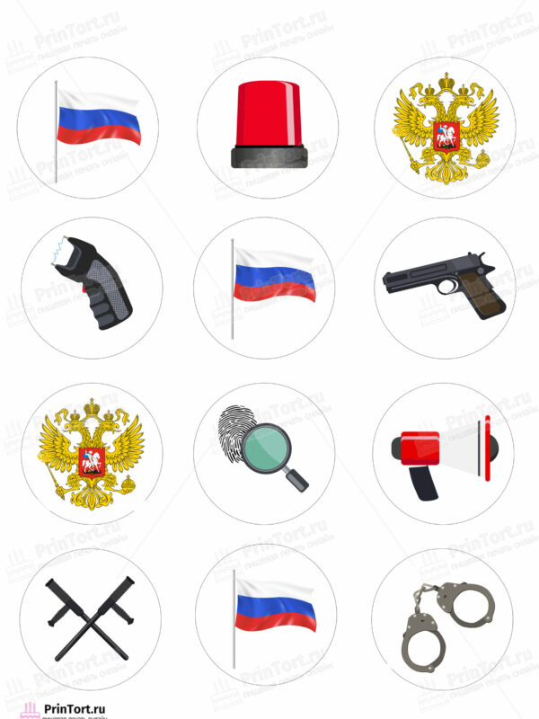Сахарная и вафельная Картинка для капкейков «Полиция» — PT102644 | Пищевая печать на торте, сахарной, вафельной бумаге -> PrinTort.ru