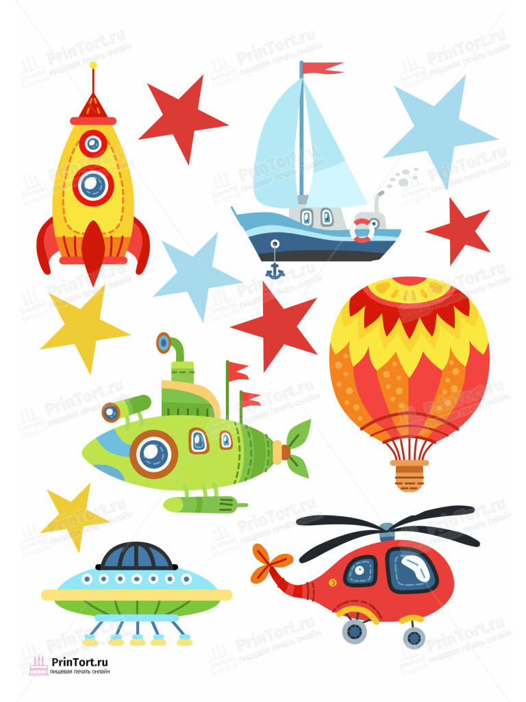 Сахарная и вафельная Картинка для торта «Транспорт» — PT102665 | Пищевая печать на торте, сахарной, вафельной бумаге -> PrinTort.ru