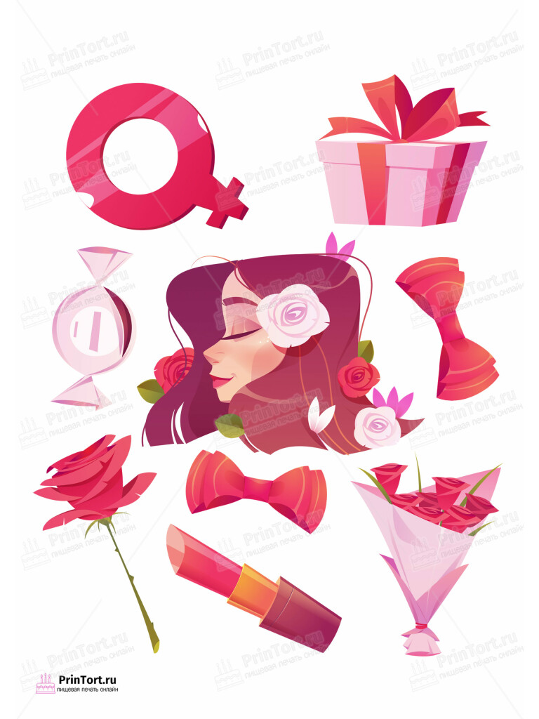 Сахарная и вафельная Картинка для торта «8 Марта» — PT102722 | Пищевая печать на торте, сахарной, вафельной бумаге -> PrinTort.ru