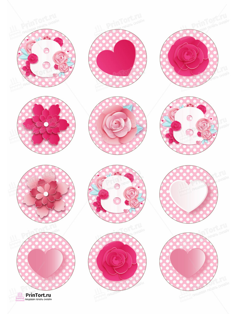 Сахарная и вафельная Картинка для капкейков «8 Марта» — PT102742 | Пищевая печать на торте, сахарной, вафельной бумаге -> PrinTort.ru