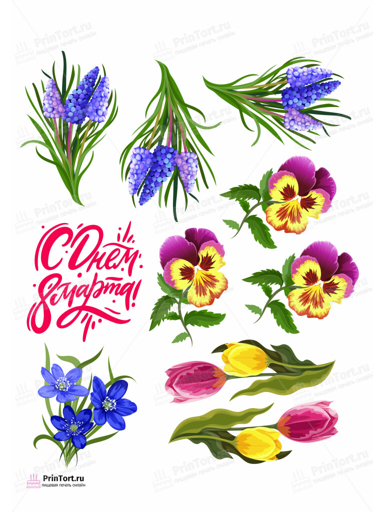 Сахарная и вафельная Картинка для торта «8 Марта» — PT102745 | Пищевая печать на торте, сахарной, вафельной бумаге -> PrinTort.ru