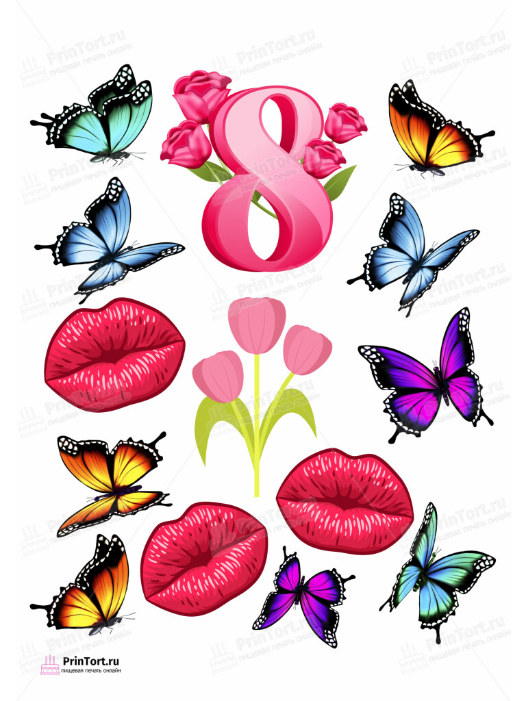 Сахарная и вафельная Картинка для торта «8 Марта» — PT102772 | Пищевая печать на торте, сахарной, вафельной бумаге -> PrinTort.ru