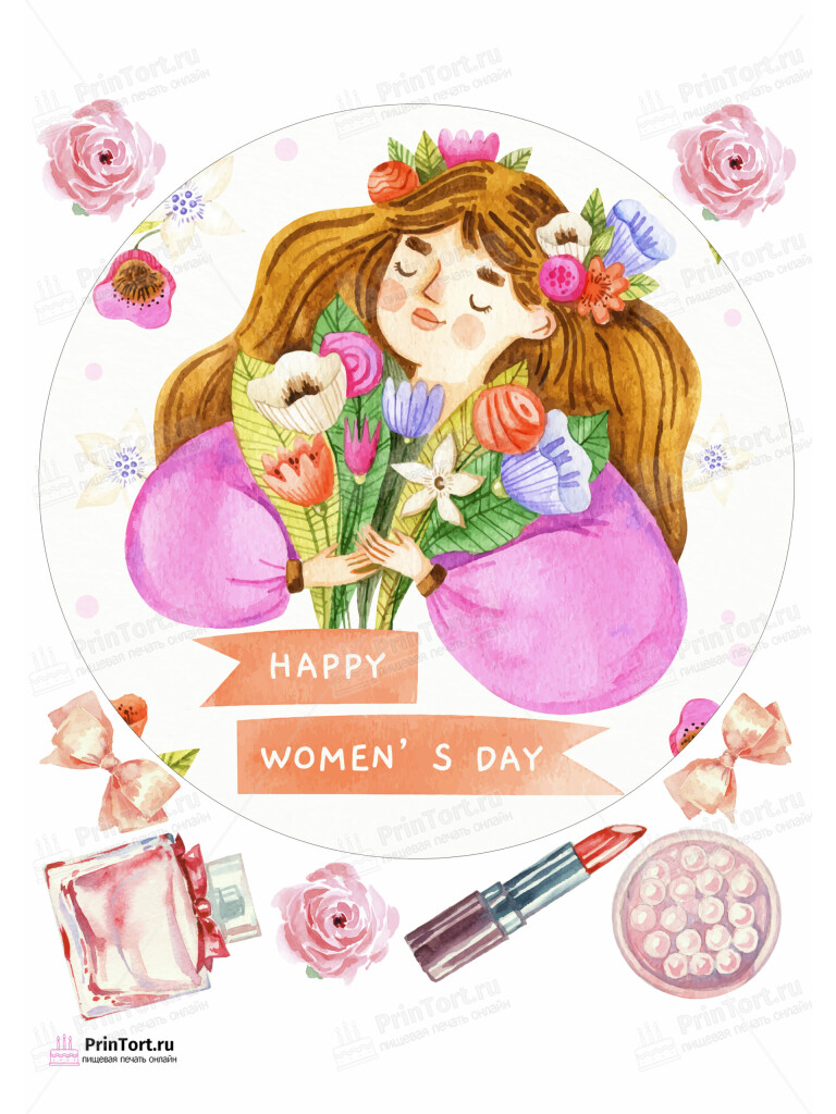 Сахарная и вафельная Картинка для торта «8 Марта» — PT102787 | Пищевая печать на торте, сахарной, вафельной бумаге -> PrinTort.ru