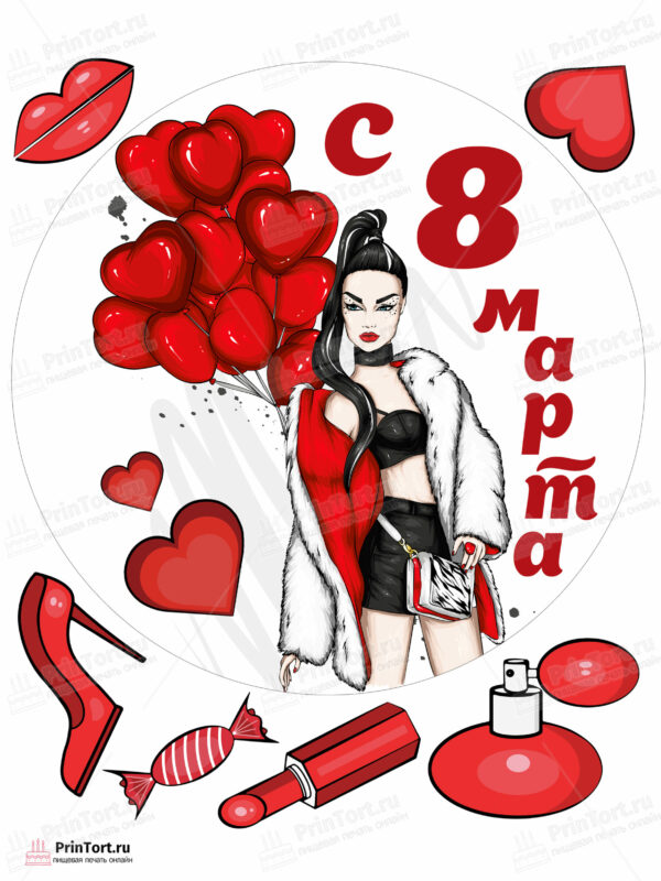 Сахарная и вафельная Картинка для торта «8 Марта» — PT102788 | Пищевая печать на торте, сахарной, вафельной бумаге -> PrinTort.ru