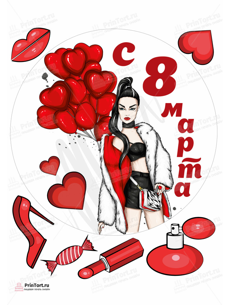 Сахарная и вафельная Картинка для торта «8 Марта» — PT102788 | Пищевая печать на торте, сахарной, вафельной бумаге -> PrinTort.ru