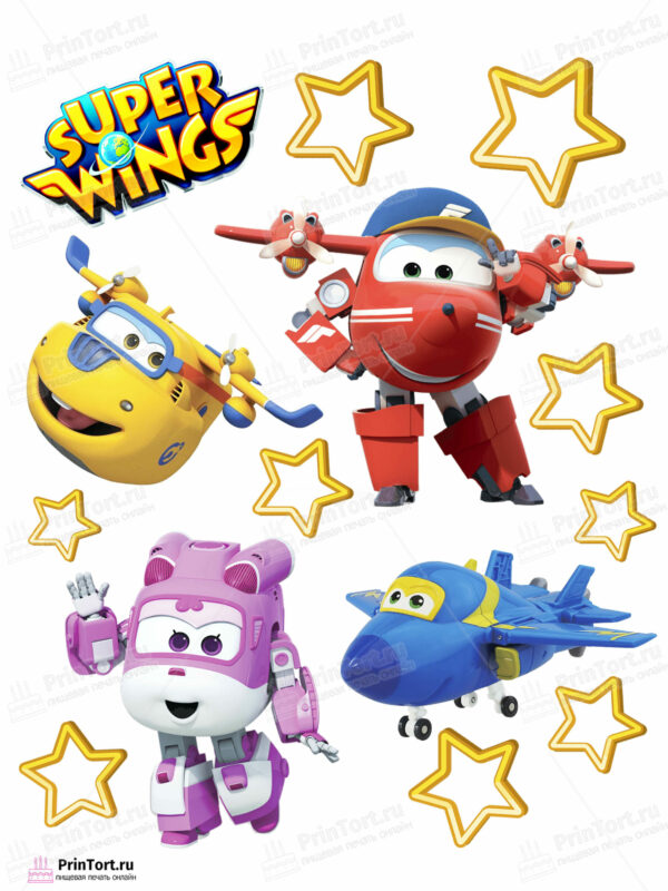 Сахарная и вафельная Картинка для торта «Супер крылья (Super Wings)» — PT102852 | Пищевая печать на торте, сахарной, вафельной бумаге -> PrinTort.ru