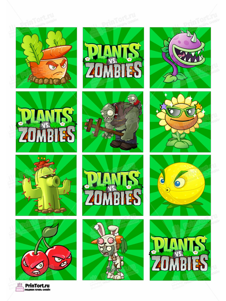 Сахарная и вафельная Картинка для торта «Растения против Зомби» — PT102891 | Пищевая печать на торте, сахарной, вафельной бумаге -> PrinTort.ru