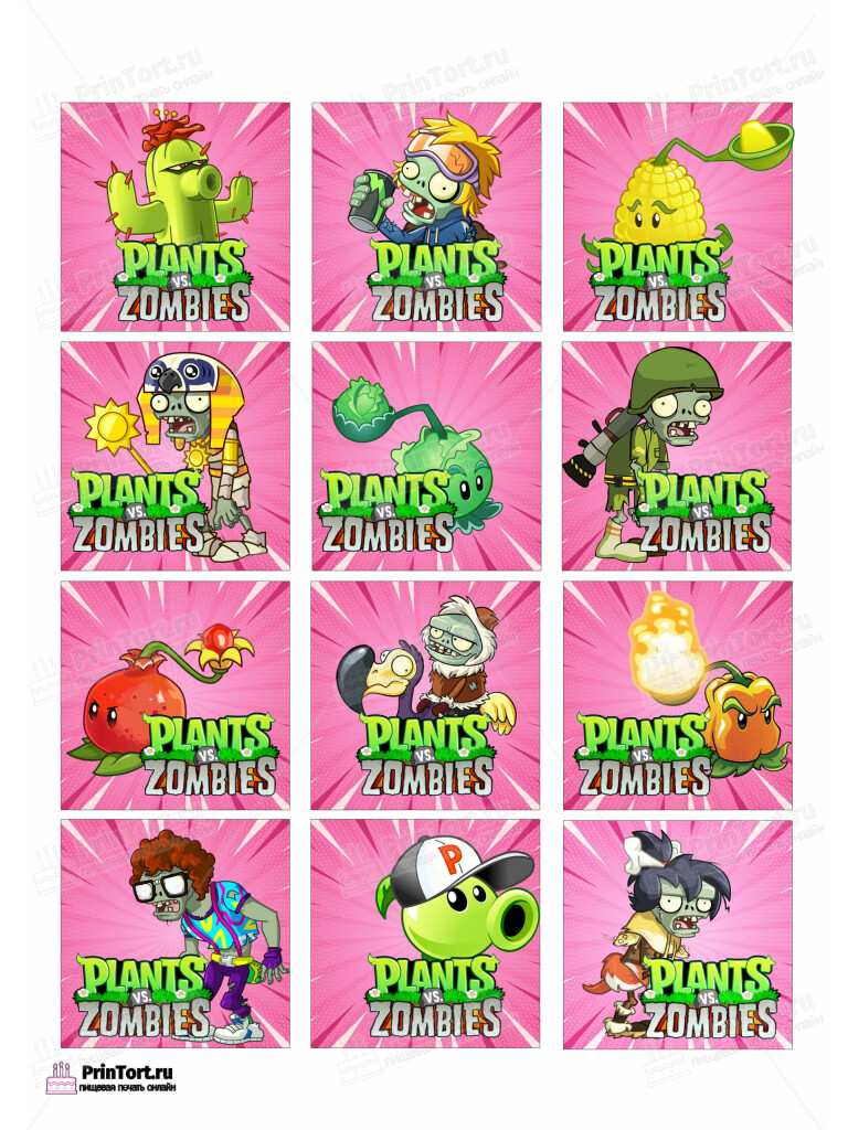 Сахарная и вафельная Картинка для торта «Растения против Зомби» — PT102892 | Пищевая печать на торте, сахарной, вафельной бумаге -> PrinTort.ru