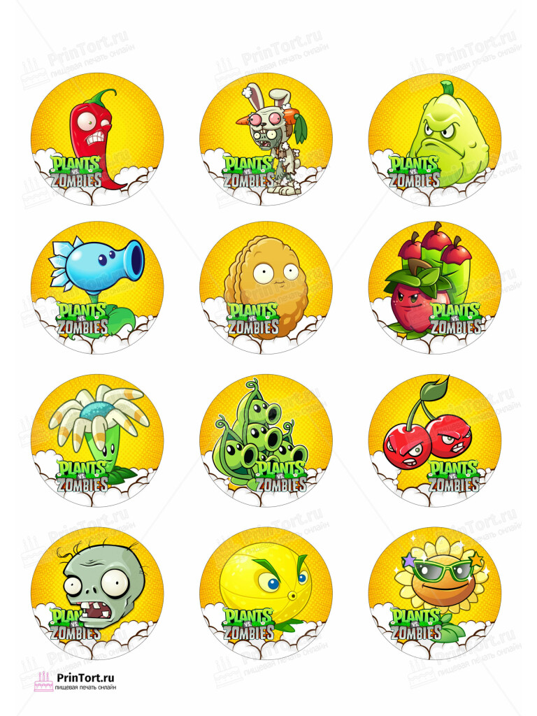 Сахарная и вафельная Картинка для капкейков «Растения против Зомби» — PT102894 | Пищевая печать на торте, сахарной, вафельной бумаге -> PrinTort.ru