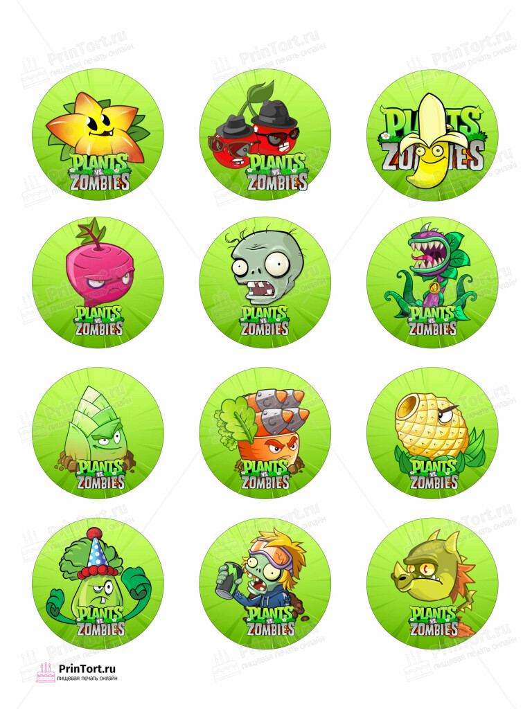 Сахарная и вафельная Картинка для капкейков «Растения против Зомби» — PT102895 | Пищевая печать на торте, сахарной, вафельной бумаге -> PrinTort.ru