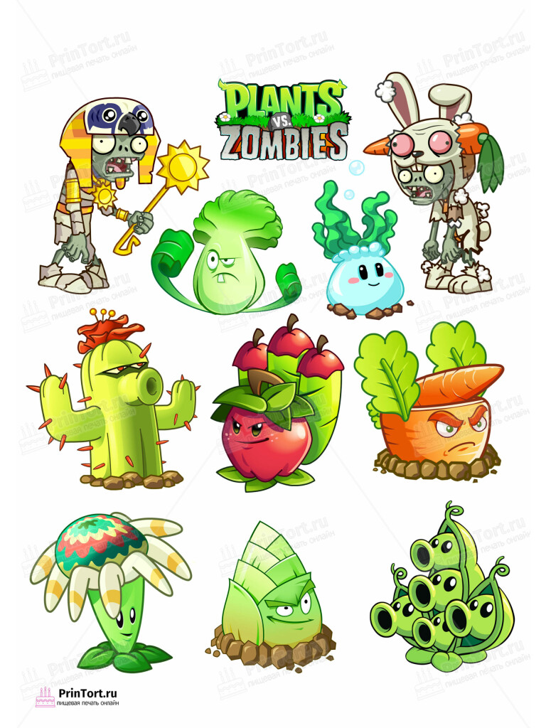 Сахарная и вафельная Картинка для торта «Растения против Зомби» — PT102898 | Пищевая печать на торте, сахарной, вафельной бумаге -> PrinTort.ru