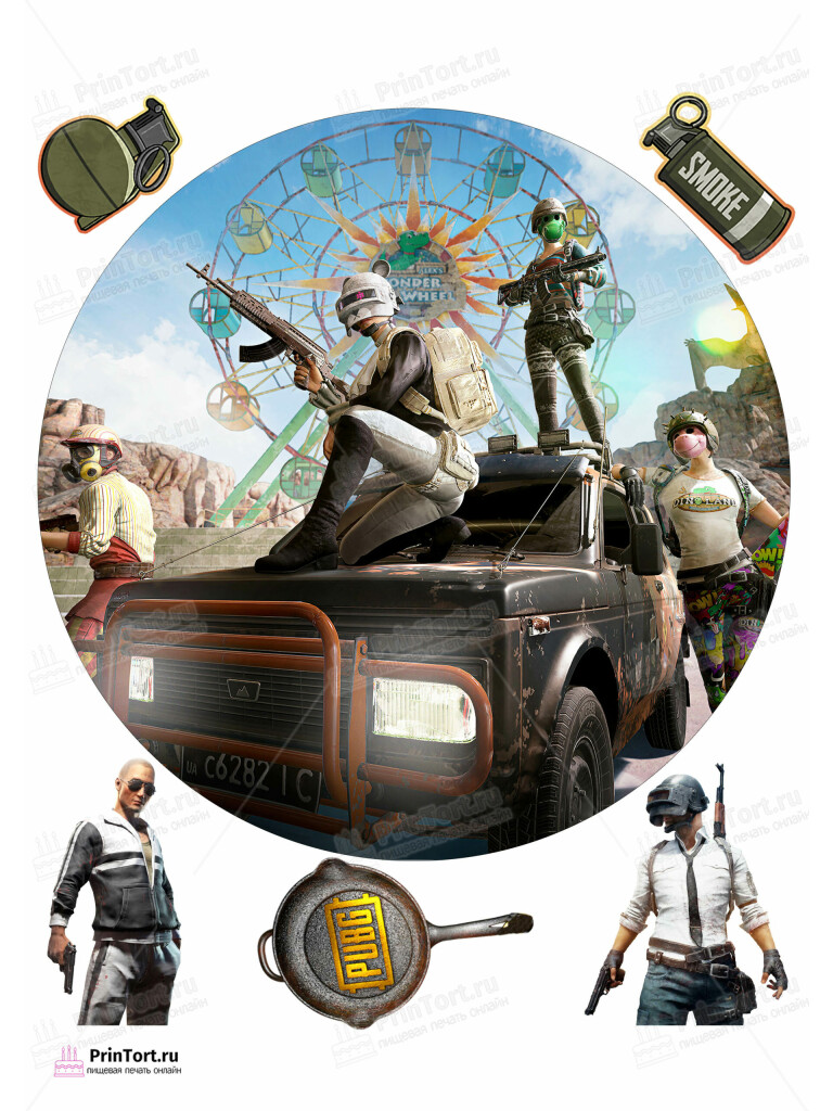 Сахарная и вафельная Картинка для торта «Battlegrounds (PUBG)»- PT102912 | Пищевая печать на торте, сахарной, вафельной бумаге -> PrinTort.ru