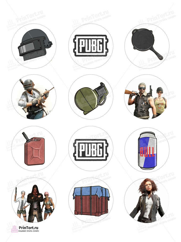 Сахарная и вафельная Картинка для капкейков «Battlegrounds (PUBG)»- PT102914 | Пищевая печать на торте, сахарной, вафельной бумаге -> PrinTort.ru