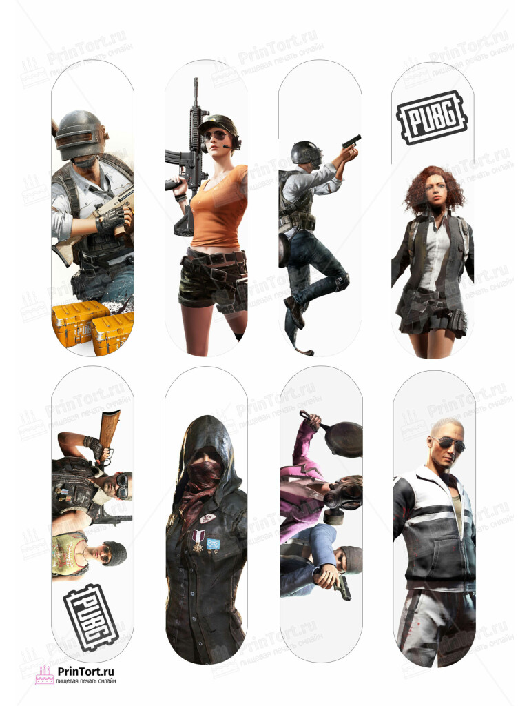 Сахарная и вафельная Картинка для эклеров «Battlegrounds (PUBG)»- PT102922 | Пищевая печать на торте, сахарной, вафельной бумаге -> PrinTort.ru