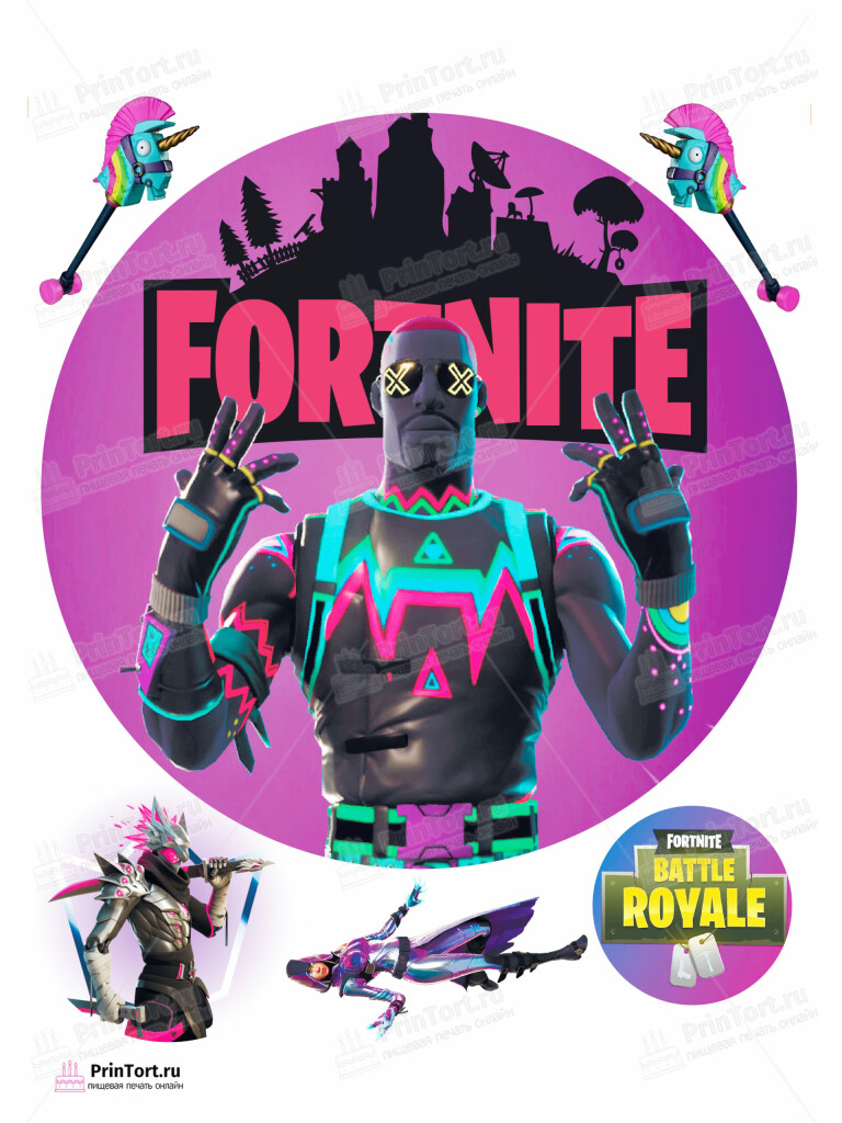 Сахарная и вафельная Картинка для торта «Фортнайт» (Fortnite)- PT102939 | Пищевая печать на торте, сахарной, вафельной бумаге -> PrinTort.ru