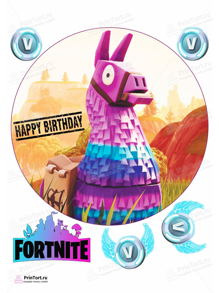 Сахарная и вафельная Картинка для торта «Фортнайт» (Fortnite)- PT102945 | Пищевая печать на торте, сахарной, вафельной бумаге -> PrinTort.ru