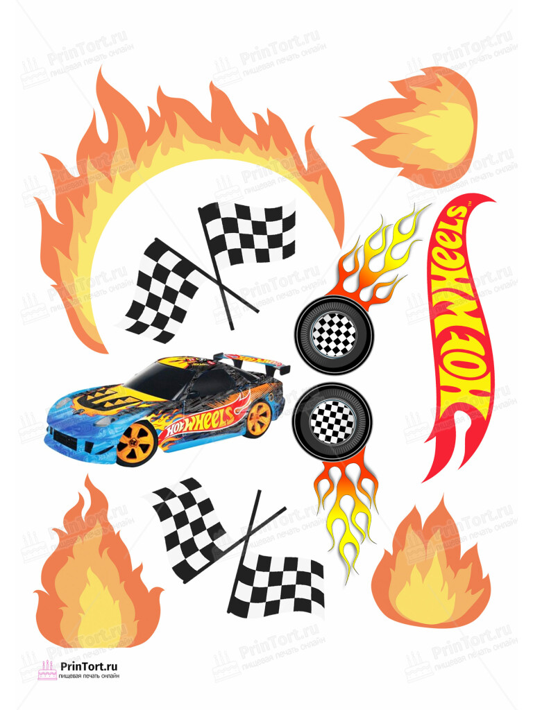Сахарная и вафельная Картинка для торта » Хот Вилс (Hot Wheels)» — PT102961 | Пищевая печать на торте, сахарной, вафельной бумаге -> PrinTort.ru